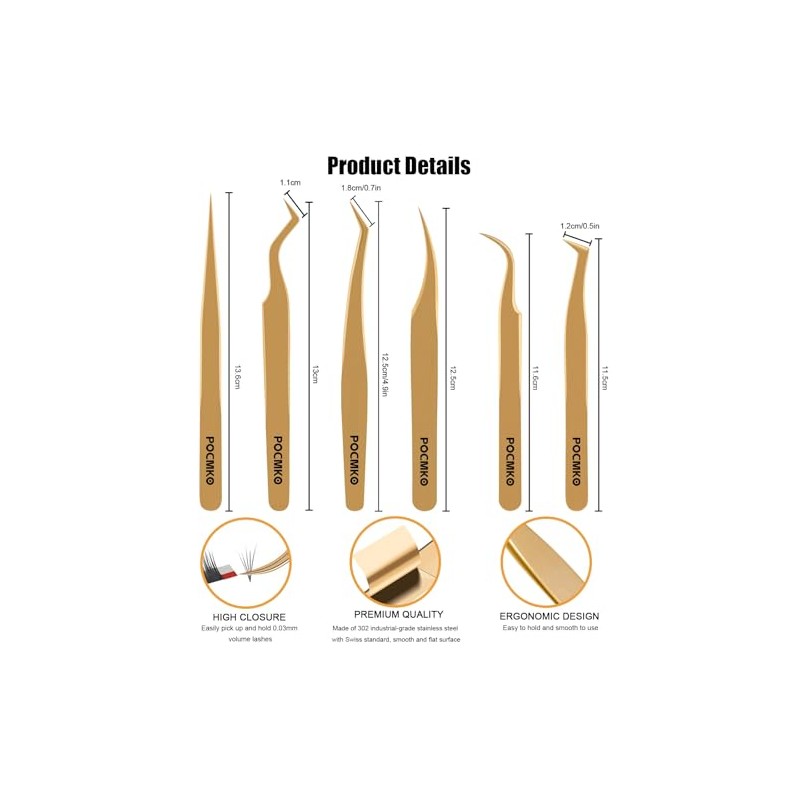 Pinzas de pestañas para extensiones de pestañas, juego profesional de