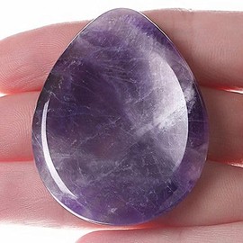 GUJOXILA Amethyst Worry Stone Rock Crystal Oval Bag Natural Teardrop Shape Crystals Worry Stones Healing Stones Thumb Stone Meditation Spiritual Polished Energy Balancing