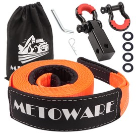 METOWARE Heavy Duty Tow Strap Recovery Kit - 3" x 20ft(35,000lbs) Tree Saver Winch Strap + 3/4" D Ring Shackles(2pcs) +2"Shackle Hitch Receiver + 5/8 Hitch Pin + Storage Bag - Truck, SUV, ATV Off Road