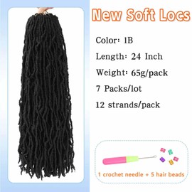 24 Inch Faux Locs Crochet Hair 7 Packs Long Soft Locs Crochet Braids Pre Looped Crochet Locs Butterfly Hair Natural Black Hair Loc(24 Inch,7 Packs,1B)