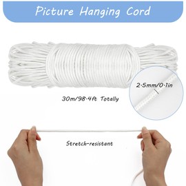 Picture Hanging Cord, Strong Picture Hanging Wire, Braided Nylon Rope, White Frame String for Pictures, Mirrors, Paintings, Craft Projects, Decorations (15 m x 4 mm)
