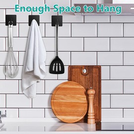 BARONAGE Adhesive Hooks, Heavy Duty Stick on Wall Hooks Robe Towel Hook for Bathroom, ‎Square Self-Adhesive Hook for Hanging Towels Clothes Waterproof Stainless Steel, Black 4 Packs