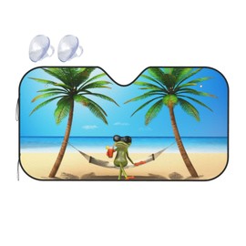 VunKo Front Window Car Sun Shade Windshield- Summer Green Frog Foldable Cute Funny Sunshade for Car Truck SUV-Blocks Uv Rays Visor Shield Cover Keep Your Vehicle Cool Medium