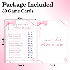 ZSHFMY Pink Bow Baby Shower Games Cards, Funny Baby Shower Games Party Activities Supplies for 30 Guest, Baby Shower Games for Girl - Guess Who Mommy Or Daddy -p08