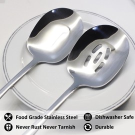 Extra Large Serving Spoons Set,11.4 inch Foodgrade 18/8 Stainless Steel Serving Spoons for Buffet, Silverware Set, Serving Utensils Set of 6 for Catering, Dishwasher Safe, Mirror Polished