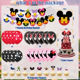 Cartoon Mouse Birthday Decorations, Cartoon Mouse Birthday Party Supplies, Cartoon Mouse Party Favors for Boys Girls Included Happy Birthday Banner,Cupcake Toppers,Latex Balloons