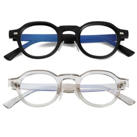 JOVAKIT Trendy Round Blue Light Blocking Glasses for Women Men Retro Vintage Circle Style Non-prescription Computer Glasses (Black+Transparent Grey)