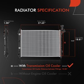 A-Premium Engine Coolant Radiator Assembly with Transmission Oil Cooler Compatible with Buick Enclave & Chevy Traverse & GMC Acadia & Saturn Outlook, 2007-2017, Automatic Trans, Replace# 84079536