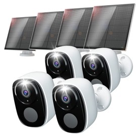 4Pack Security Cameras Wireless Outdoor with Solar Panel-Solar Cameras for Home Security, Home Camera with 2K Color Night Vision, Human Detection, 2-Way Talk, SD Card/Cloud, Compatible with Alexa