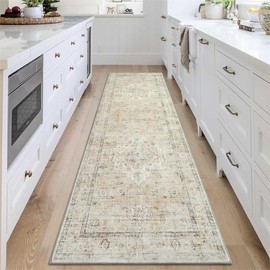 LIVEBOX Washable Runner Rug Non Slip 2.5x8 - Farmhouse Bedroom Runner Rugs Long Hallway Rug Runner for Home Decor, Vintage Carpet Runner for Laundry Room, Non-Slip Neutral Long Bathroom Runner Rugs
