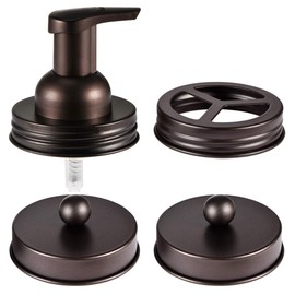 Mason Jar Bathroom Accessories Set(4pcs)- Jars Not Included - Foaming Soap Dispenser ,Toothbrush Holder , and Apothecary Storage Jars Lids -Rustic Farmhouse Decor,Brown