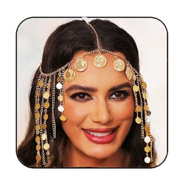 Reaky Gold Sequin Head Chain Egyptian Headdress Headpiece for Women Alloy