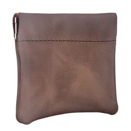 Nabob Leather Genuine Leather Squeeze Coin Purse, Coin Pouch Made IN U.S.A. Change Holder For Men/Woman Size 3.5 X 3.5 (Rustic Brown)