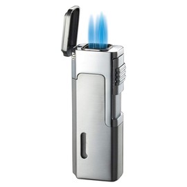 Visol Janus Silver Quadruple Torch Flame Lighter - Built-in Punch (Silver) (Shipped Without Butane)