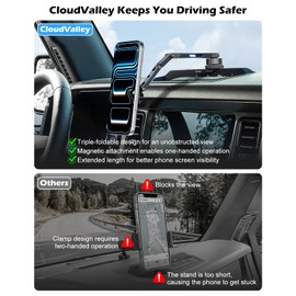CloudValley Extended Ford Bronco Phone Mount 2021-2026 2/4 Door, Aluminum Alloy Magnetic Phone Holder, Off-Road Stable Anti-Shake No Drill Dash Mount, 360° Adjustable Bronco Accessories Fit All phones