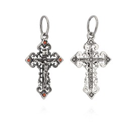 NKlaus 925 Sterling Silver Cross with Zirconia Orange Blue Rose or Green Orthodox Crucifix Pendant Christening, Silver, Cubic Zirconia