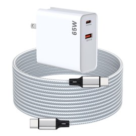 PD 65W USB C Super Fast Charger Compatible with Oculus Quest 3s & 3 - Dual Port USB + Type C Adapter with 6.6ft C to C Charging Cable for Meta Quest 2 and Pico 4 Ultra VR Headsets