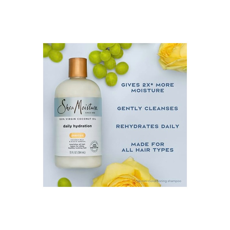 SHEA MOISTURE Daily Hydration Shampoo, Blanco, Coco, 384 Mililitro