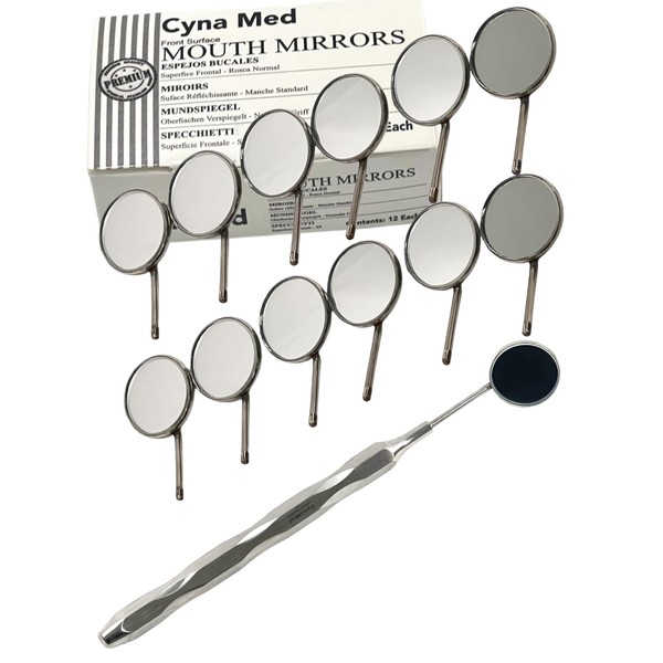Lightweight Hollow Buccal Mirror Handle with 12/Pack Buccal Mirrors Front