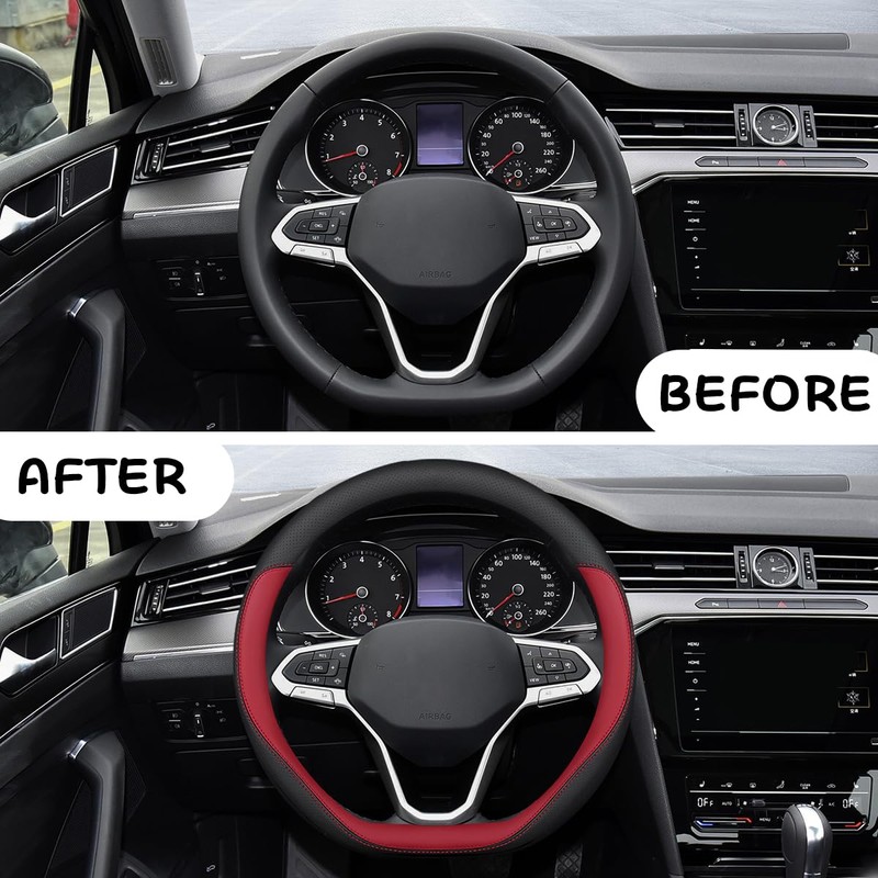 Adunsiaoto Universal Steering Wheel Cover, Nappa Leather Perforated Spliced Car