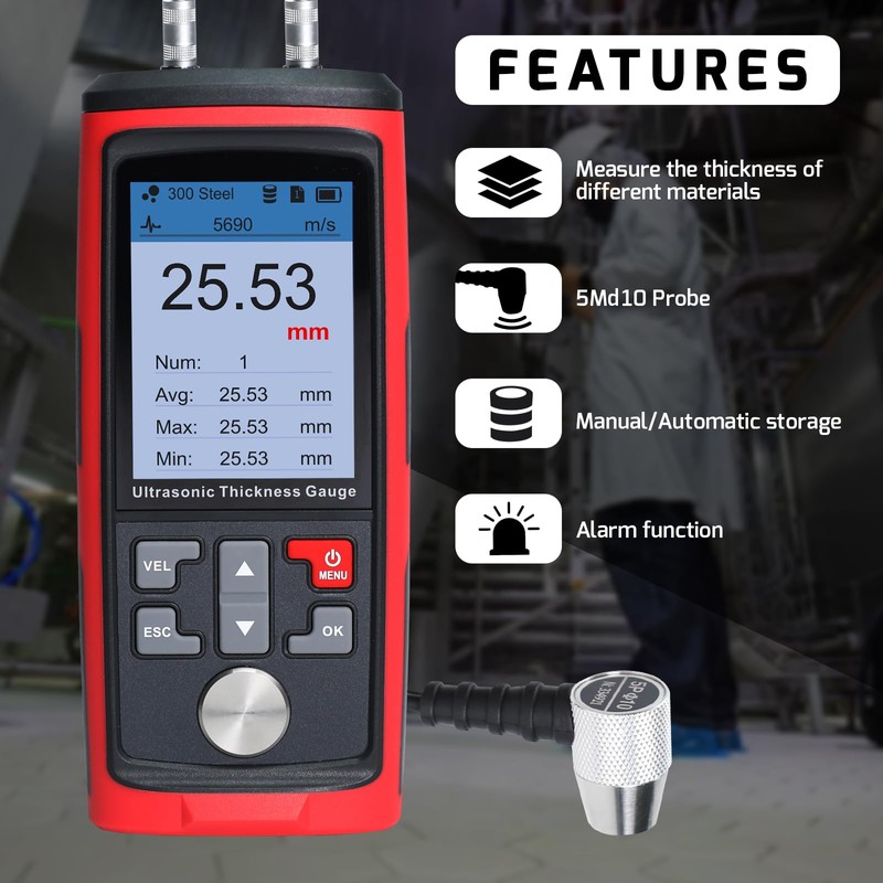 Ultrasonic Thickness Gauge Digital Metal Thickness Gauge, 0.03~11.8inches Range Coating