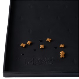Leash Boss Silicone Pet Bowl Mat - Non-Slip Surface Secures Dog Food Tray - Raised Edge Spill Guard Cat Water Mat - Dishwasher-Safe Silicone Tray for Dog Food & Water - XL 25 x 17 in, Beige