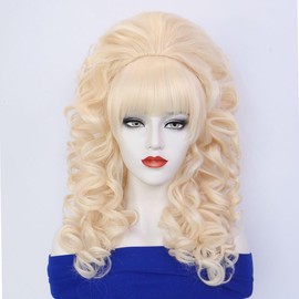 NiceLisa Retro Victorian Beehive Blonde Long Curly Women Wigs Bouffant Rococo Fashion Party Cosplay Wig with Bangs