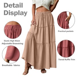 Lepunuo Floral Cute Long Skirts Womens Casual Elastic High Waisted Flowy Maxi Skirts with Pockets