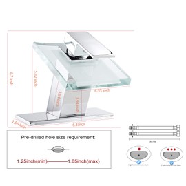 Bathroom Faucet LED Light 3 Colors Changing Waterfall Glass Spout Hot and Cold Water Mixer Single Handle One Hole Deck Mounted Bathroom Sink Faucet Chrome Lavatory Vanity Basin Mix Tap Commercial