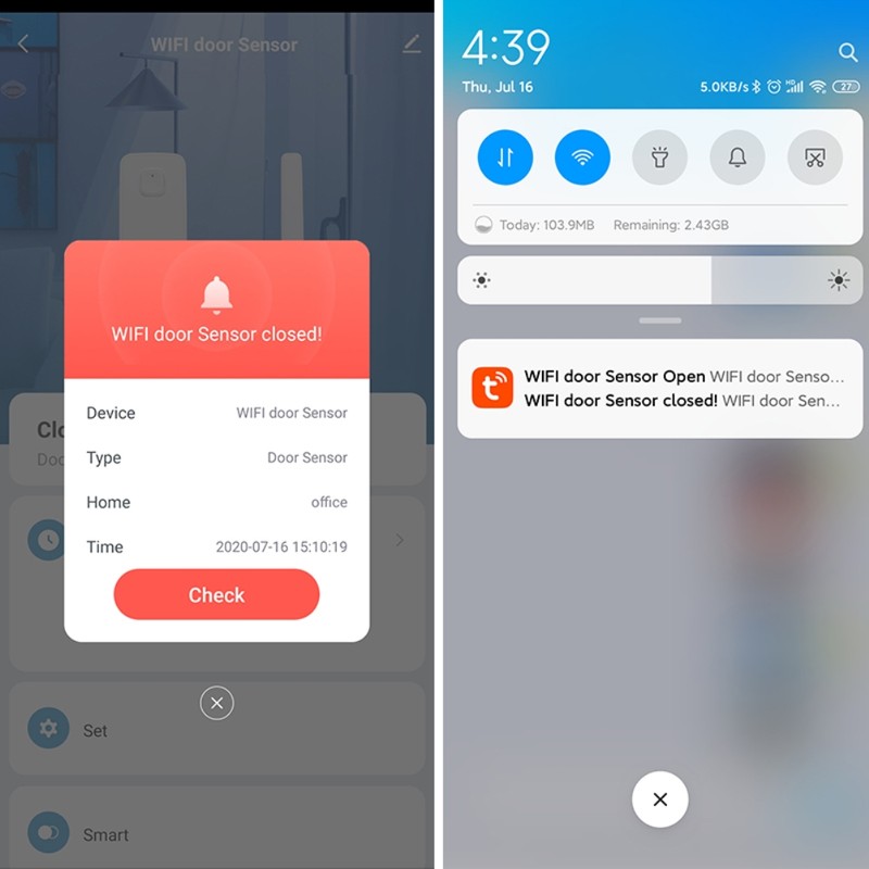 Home WiFi Door Sensor Compatible for Google Assistant Smart Door