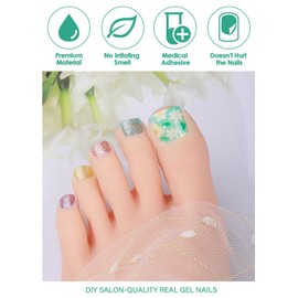EBANKU Gel Toe Nail Stickers Cured Gel Nail Strips for Toes Gel Toenail Strips Nail Art Wraps Long-Lasting Toe Gel Nail Polish Wraps Gel Nail Art Stickers for Toes UV/LED Lamp Required (Spring Flower)