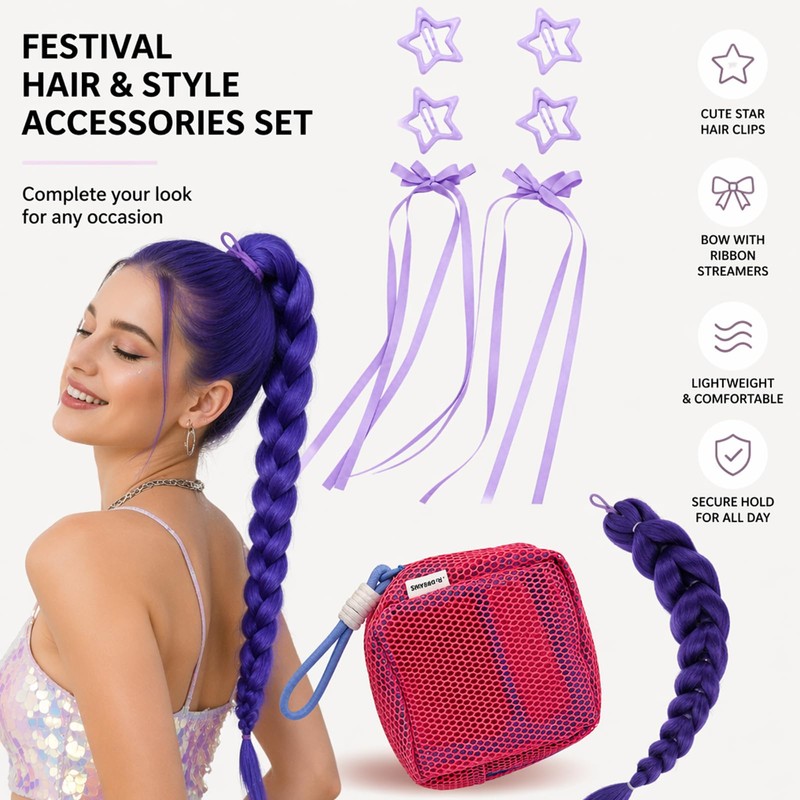 Purple Hair Extension Set - Purple Ponytail Extension - Mesh