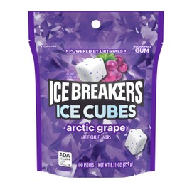 ICE BREAKERS Ice Cubes Arctic Grape Flavored Sugar Free Chewing Gum Pouch, 8.11 oz (100 Pieces)