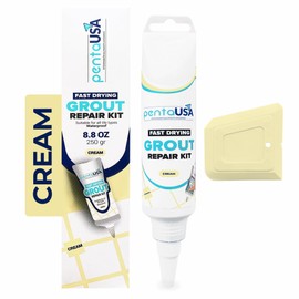 PentaUSA Tile Grout Repair Kit - Cream Grout Filler, Triple Protection, Fast Drying Formula Restores and Renews Joint Lines with Grout Float (Cream, 8.8oz / 250gr)