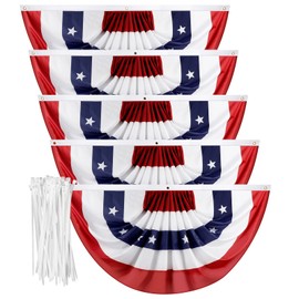 USA Pleated Fan Flag, 1.5x3 Feet American US Bunting Flag Patriotic Half Fan Banner Flag for 4th of July Memorial Day Indoor Outdoor Decoration, with Brass Grommets and Zip Ties (1.5x3.0 Feet, 5 Pack)