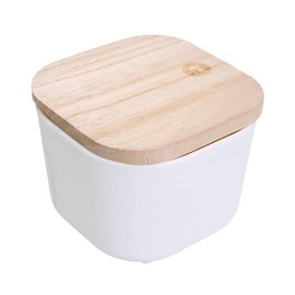 Organizador de plástico con tapa de madera
