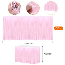 sourcing map 2 Pcs 29x108 Inch Light Pink Metallic Foil Fringe Tinsel Table Skirts for Rectangle Tables Tinsel Backdrop Curtain for Wedding Birthday Party Decoration