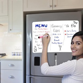 ANLIOTE Magnetic Dry Erase Board Fridge White Board Sheet 30 x 20cm - Easy to Write and Clean, Flexible Refrigerator Small Whiteboard Notepad for Home Kitchen Memo Shopping List, 2 Markers and Eraser