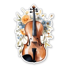 Watercolor Violin and Flowers Sticker - 3" Laptop Sticker - Waterproof Vinyl for Car, Phone, Water Bottle - Musical Instrument Music Decal