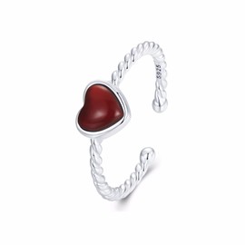 Qings Heart Adjustable Ring 925 Sterling Silver Open Stackable Engagement Rings Pink Love Heart Cubic Zirconia Weave Ring Birthday Gifts for Women Teen Girls, Sterling Silver gemstone, Agate