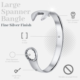 INTERNATIONAL BRANDS EXCESS STOCK TRADING U.K. I BEST U.K Men Bracelet Silver Spanner Bangle Biker Vintage Tool Design Large Size (Plain)
