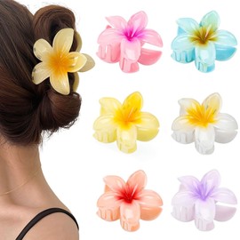6PCS Flower Claw Clips for Hair - Large Hawaiian Hibiscus Flower Hair Clips, Acrylic Non Slip Claw Clips for Thick & Thin Hair, Colorful Floral Hair Accessories for Women and Girls Vacation