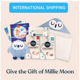 millie moon NEW Millie Moon GIFT BOX All Natural Disposable Diapers WIPES Owl Plush & Towel