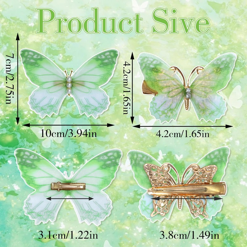 8Pcs Green Butterfly Hair Clips Fairy Halloween Hair Accessories