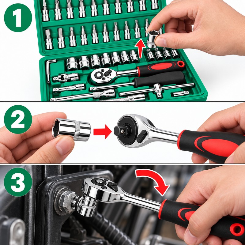 46-Piece 1/4 Inch Drive Socket Set – Metric Ratchet Wrench
