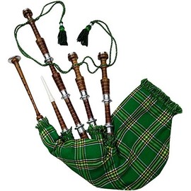 Scottish Great Highland Bagpipe Silver Mounts Natural & Black Finish Rosewood Various Tartan with Practice Chanter Reeds/Drone (Republic of Ireland Brown)