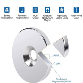 Neodymium Disc Countersunk Hole Magnet,JUNAN 10Pack 20mmx3mm hole 5 mm Strong Permanent Rare Earth Magnets with 10 Screws