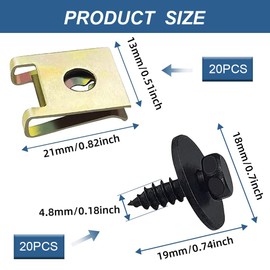Sheet Metal Nut Screw Nut Clip Kit, 40 Pieces Stainless Steel Tin Nut Set, Screw Nut Clip Snap Nut Set, Spring Sheet Metal Nut and U Type Body Screws, for Car, Motorcycle