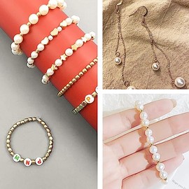 MECOS Cuentas Espaciadoras, 827 Piezas Cuentas De Cristal Redondas Perlas Para Manualidades, Con Cuentas Espaciadoras Doradas De 5 Formas Para Hacer Joyas, Aretes, Bisutería Pulsera DIY Manualidades