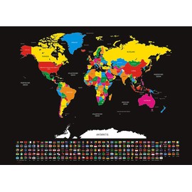 infactory Wandbild: XXL-Weltkarte mit Ländern und Flaggen zum Freirubbeln, 82 x 59 cm (Weltkarte zum Rubbeln XXL, Rubbel Weltkarte XXL, Geschenkideen)